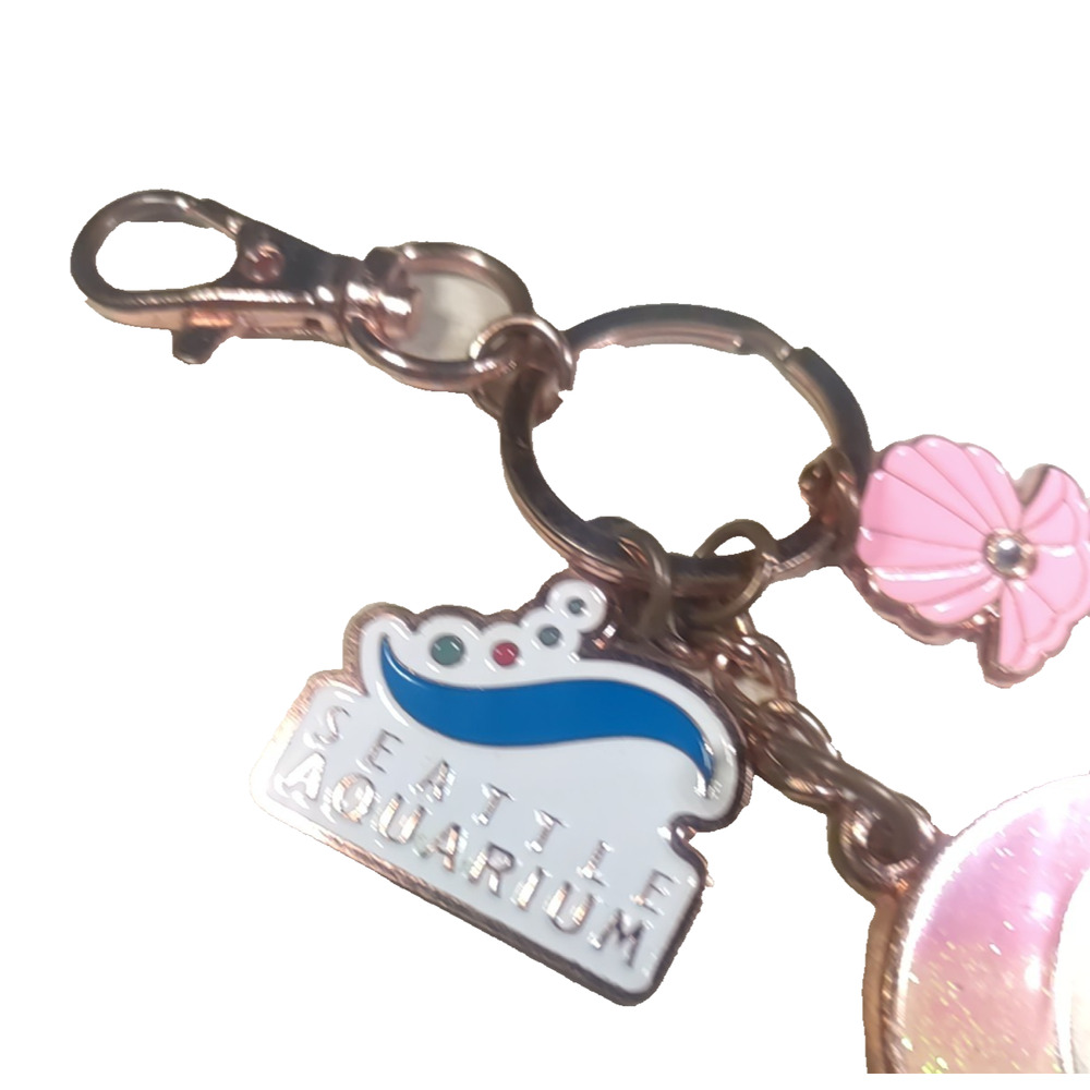 Seattle Aquarium Souvenir Keychain Rose Gold Color Pink Rhinestone Purse Clip - Picture 6 of 8